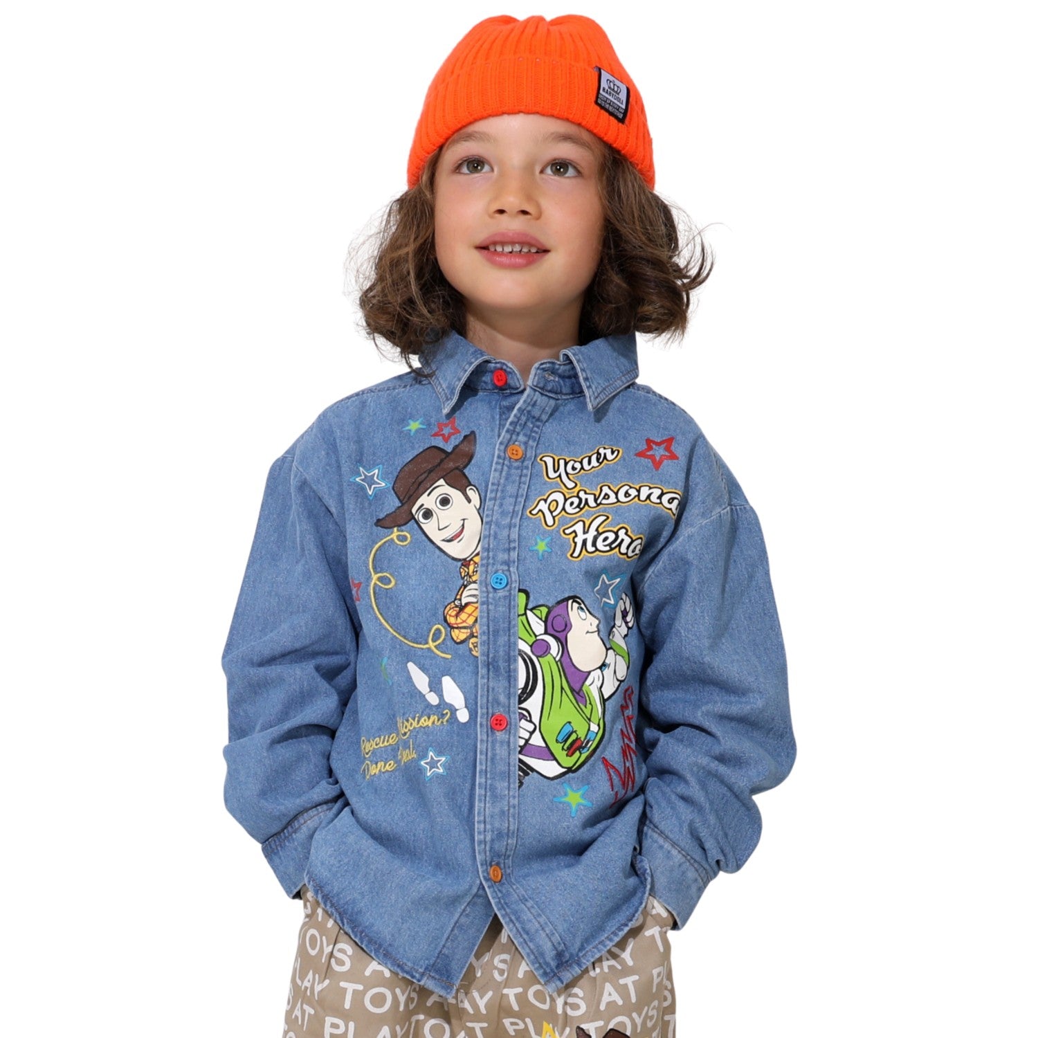 [Baby Doll] Woody Buzz Parent and Child Matching Character Embroidery Shirt 0732K / Baby Size Kids Tops Long Sleeve Denim Shirt Cover Up Link Coordination Matching Look Parent and Child Coordination