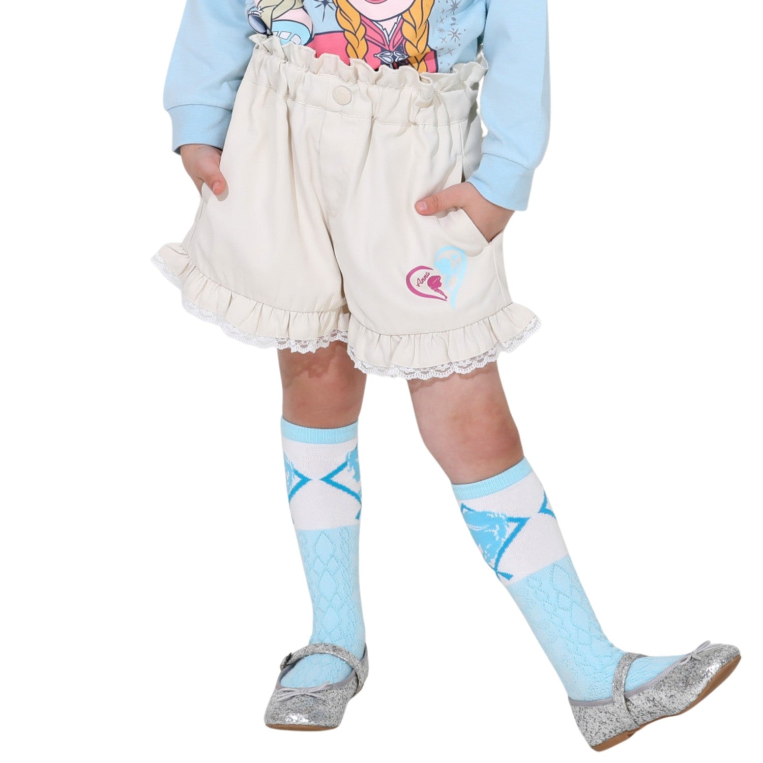 [Babydoll] Anna Elsa Princess / Frilled Shorts 0771K / Kids Baby Size Bottoms Shorts Lace Frill Full Elastic Waist With Elastic Hole Fake Button Wrinkle Resistant Quick Dry Girly Heart