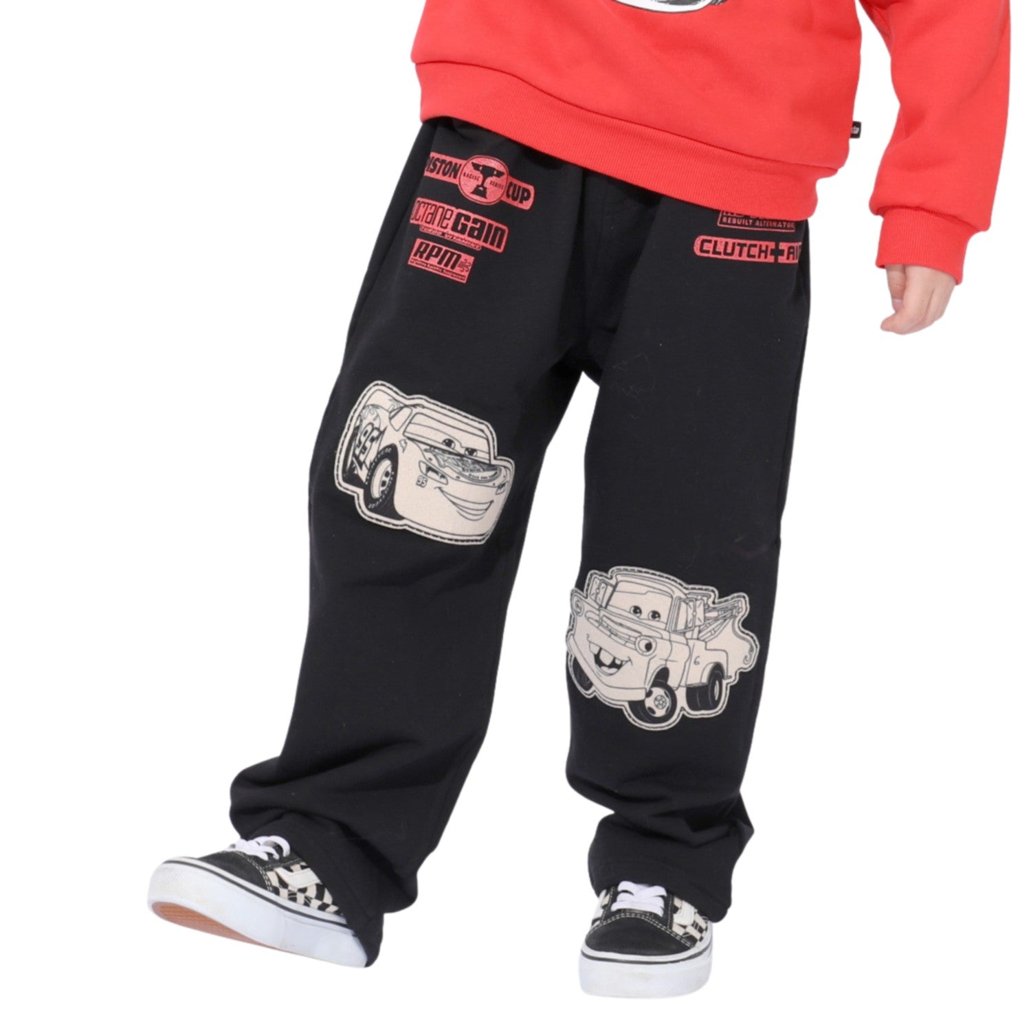 [Babydoll] Cars Stick-On Long Pants 0808K / Baby Size Kids Bottoms Long Pants Denim Style Knit Denim Full Elastic Waist With Elastic Hole Belt Loop Fake Button McQueen Meter
