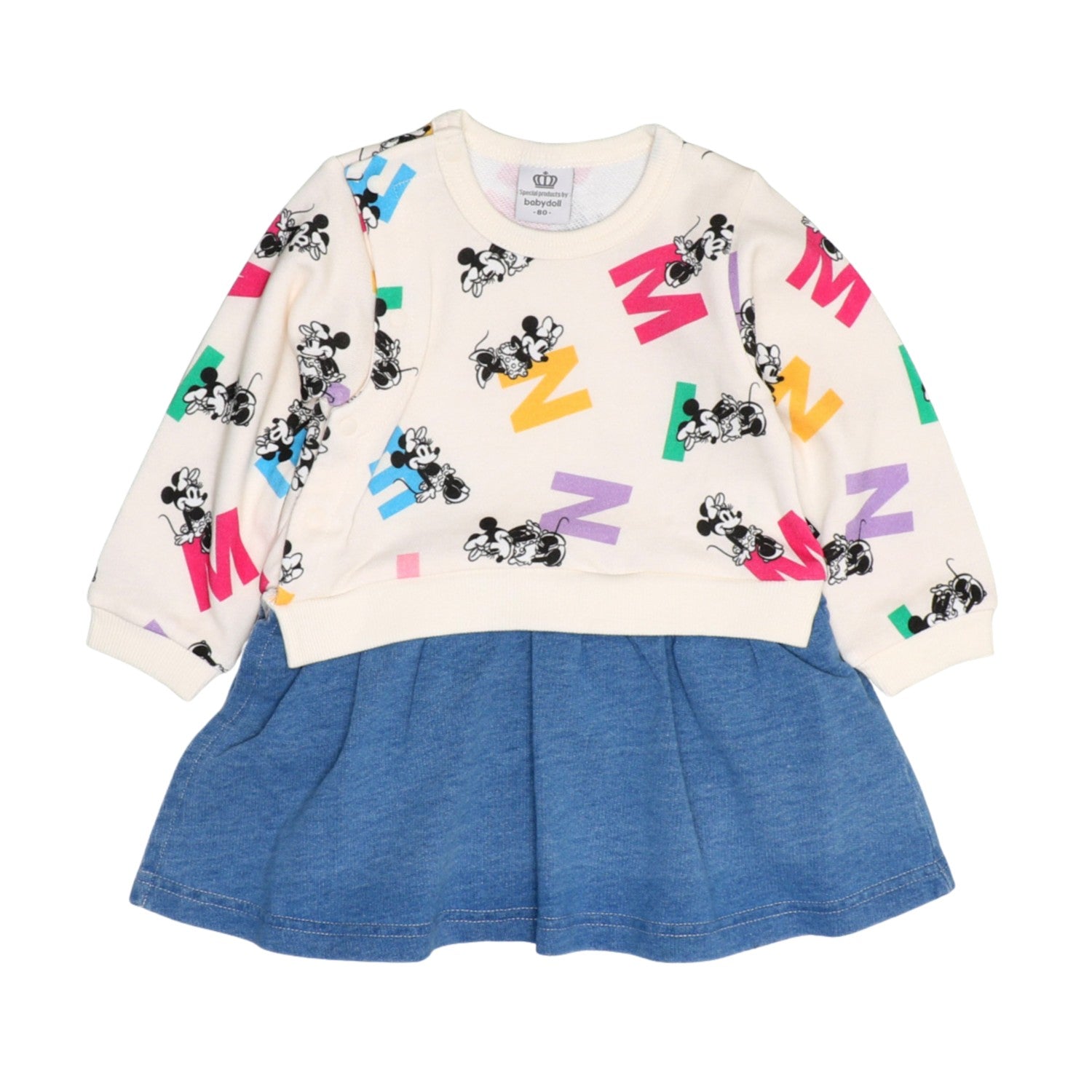 [Babydoll] Minnie Colorful All-over Pattern Romper 0905B / Baby Size Baby Baby Shower Gift Present Baby Clothes Long Sleeve Coverall Denim Style Skirt Sweatshirt Link Coordination Matching Look Parent and Child Coordination