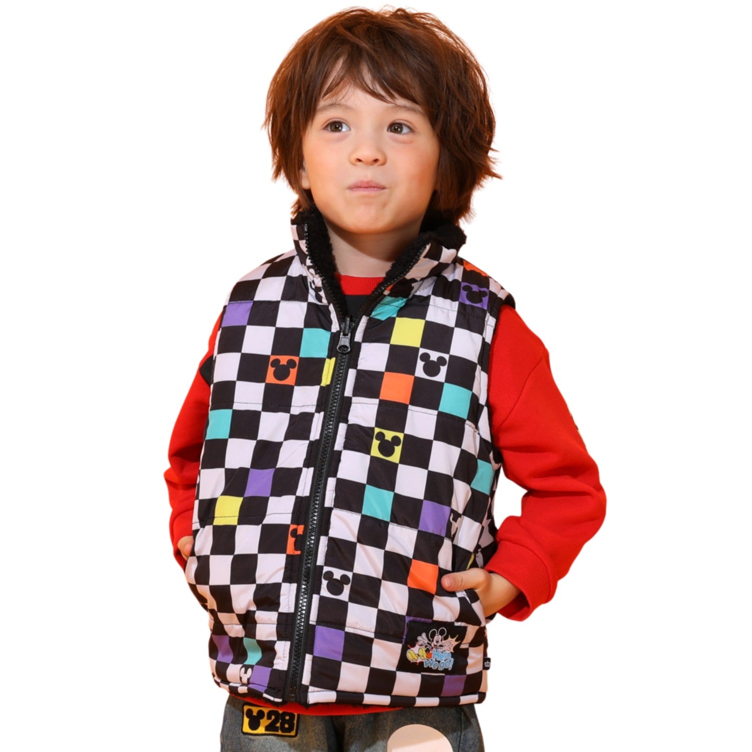 [Babydoll] Mickey Reversible Filling Vest 0915K / Baby Size Kids Tops Outerwear Sleeveless Warm Boa Material Colorful 2WAY Cold Protection