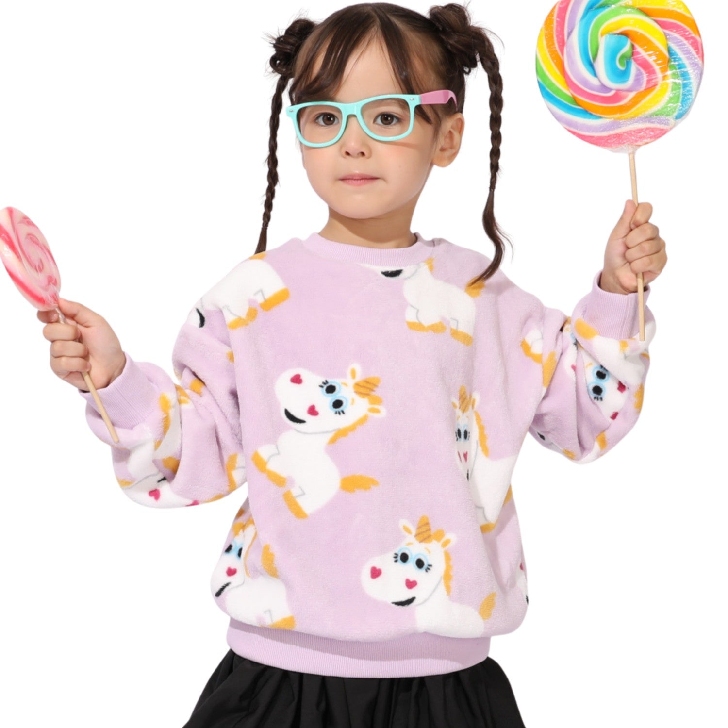 [Babydoll] Buttercup Boa All-over Pattern Sweatshirt 1004K / Baby Size Kids Tops Long Sleeve Pullover Crew Neck Boa Fluffy Warm Cute Cold Protection Unicorn