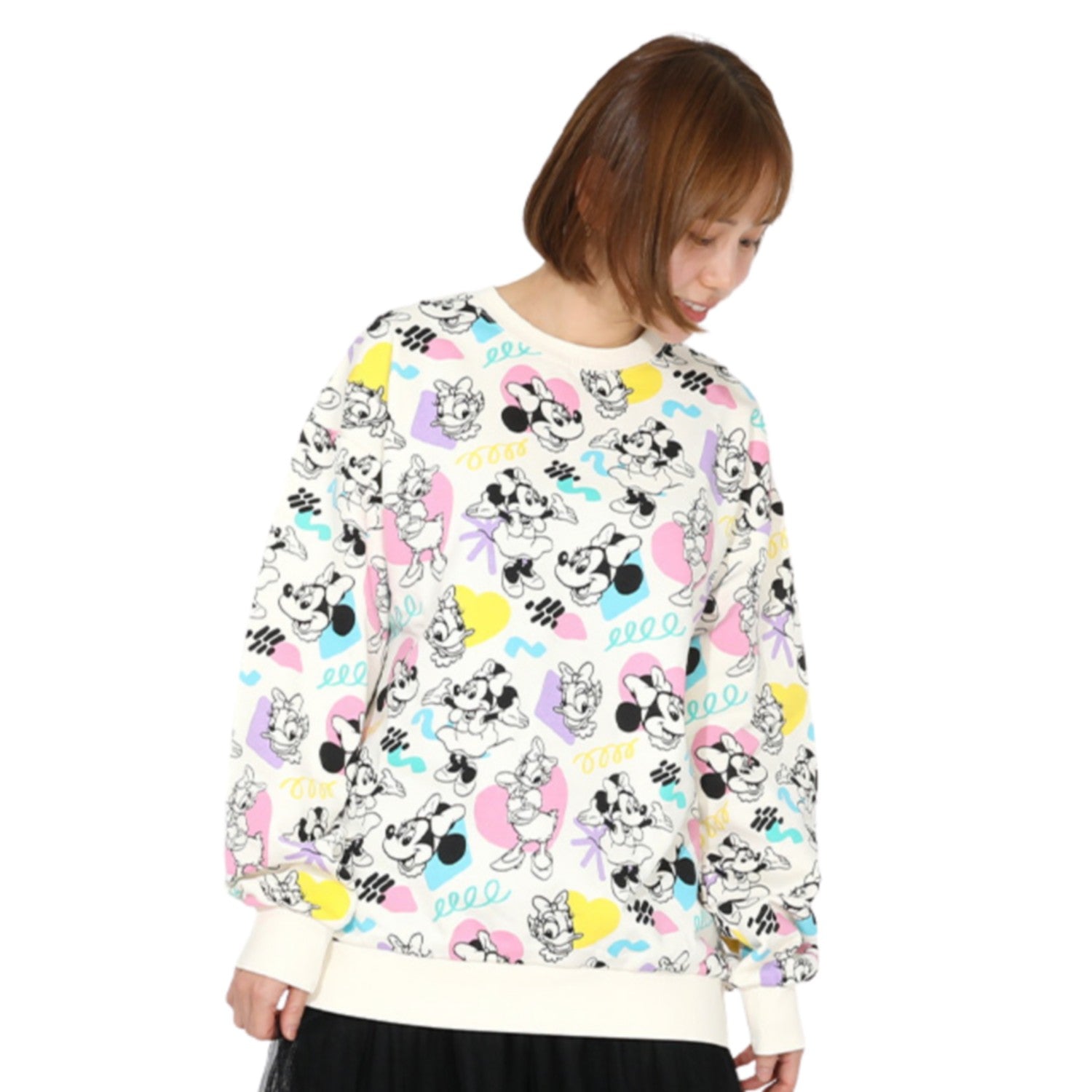 [Babydoll] Minnie Daisy Parent and Child Matching Colorful All-over Pattern Sweatshirt 1203A / Adult Unisex Tops Long Sleeve Link Coordination Matching Look Parent and Child Coordination Pullover Sweatshirt