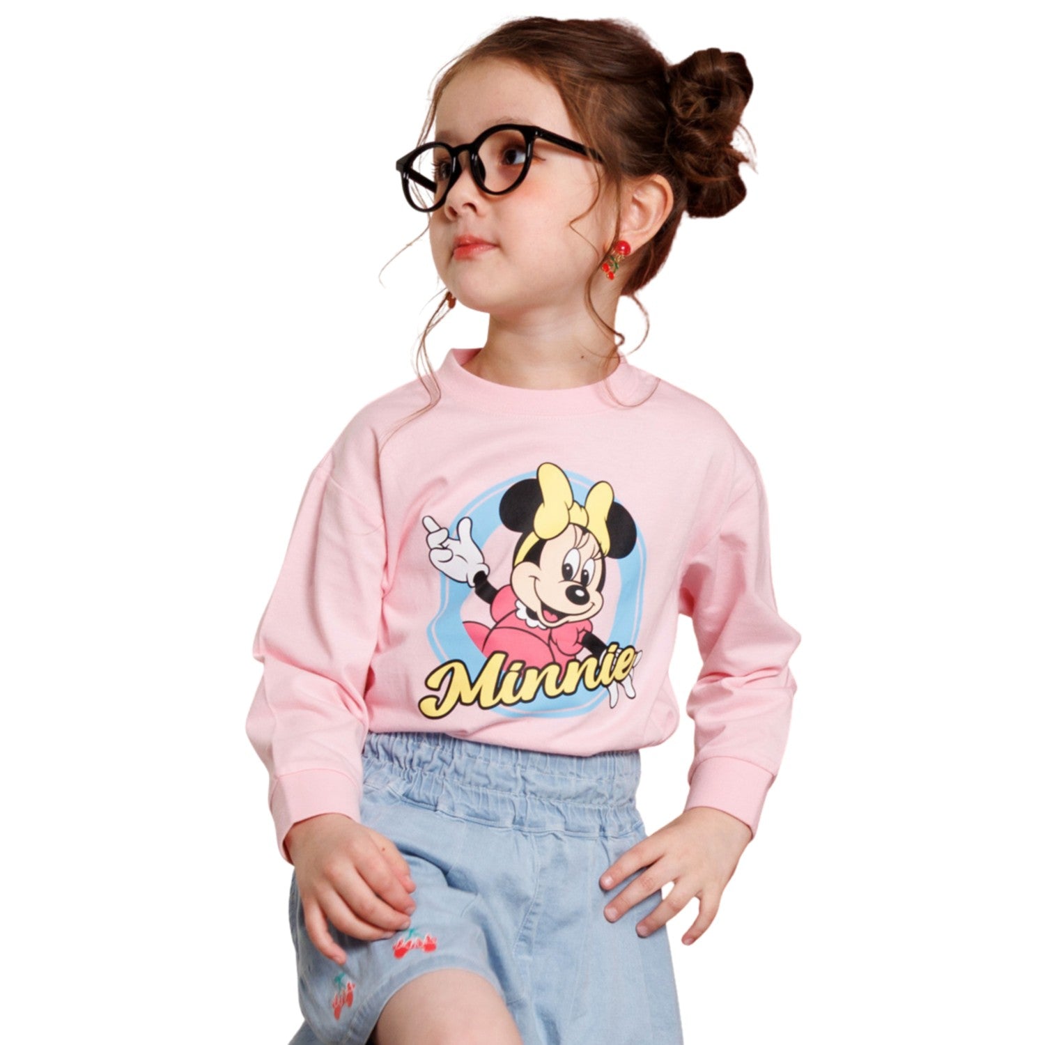 [Baby Doll] Minnie Parent and Child Matching BIG Character Long T-shirt 1245K / Baby Size Kids Tops Long Sleeve T-shirt Crew Neck Cut and Sew Link Coordination Matching Look Parent and Child Coordination Tenjiku Material