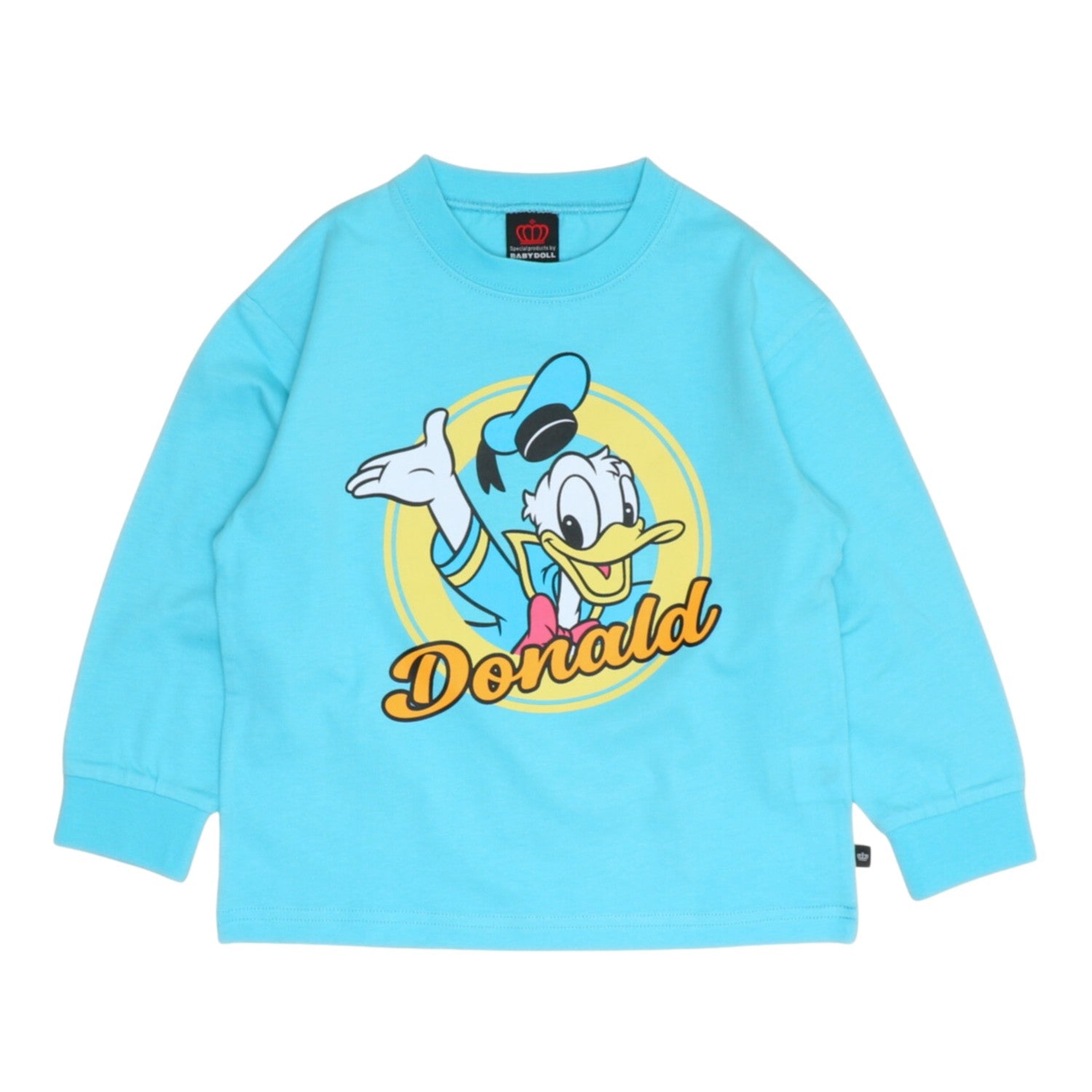 [Baby Doll] Donald Parent and Child Matching BIG Character Long T-shirt 1245K / Baby Size Kids Tops Long Sleeve T-shirt Crew Neck Cut and Sew Link Coordination Matching Look Parent and Child Coordination Tenjiku Material