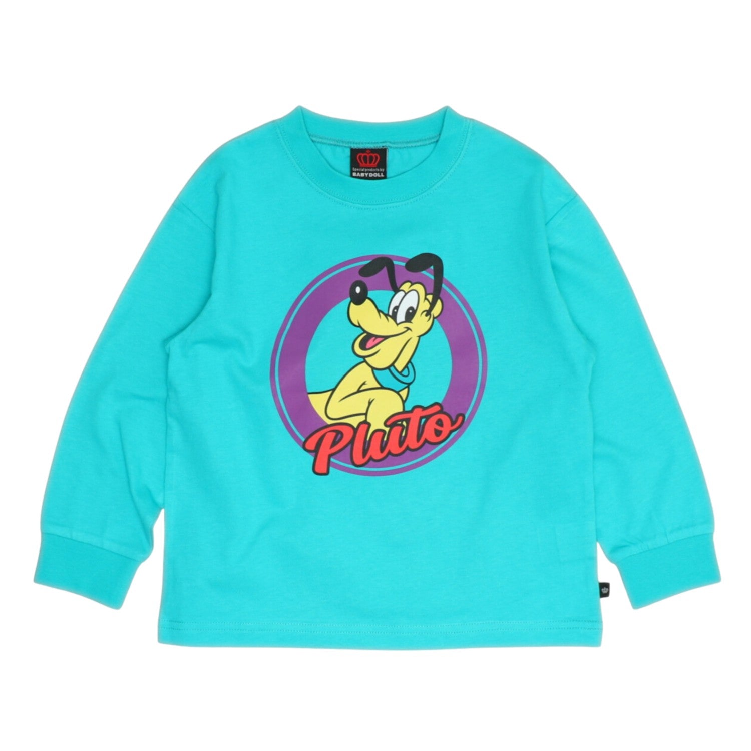 [Baby Doll] Pluto Parent-Child Matching BIG Character Long T-shirt 1245K / Baby Size Kids Tops Long Sleeve T-Shirt Crew Neck Cut and Sew Link Coordination Matching Look Parent and Child Coordination Tenjiku Material