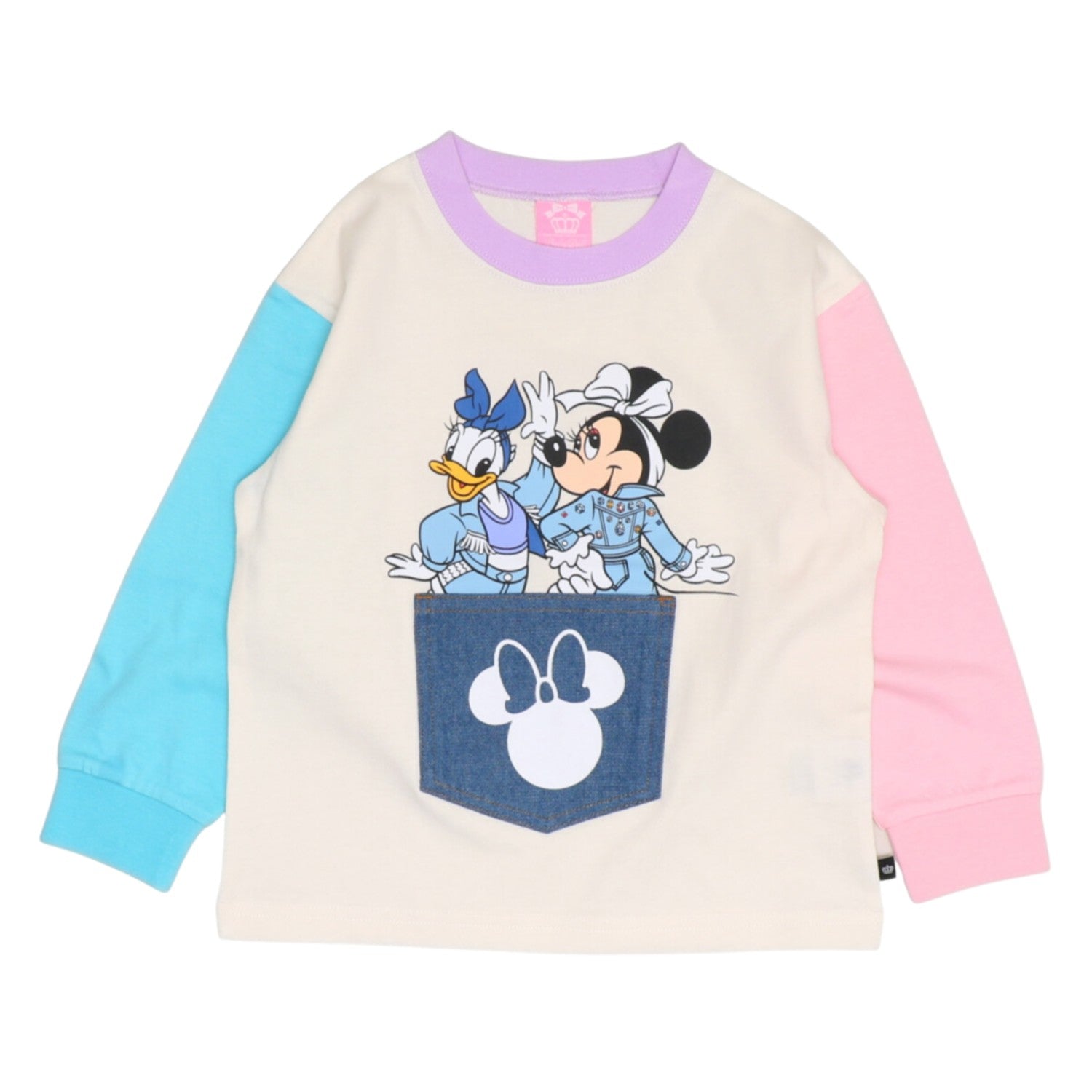 [Babydoll] Minnie Daisy Denim Pocket Long T-shirt 1253K / Baby Size Kids Tops Long Sleeve T-shirt Crew Neck Cut and Sew Bicolor T-shirt Material