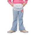 [Babydoll] Minnie Daisy Flare Denim Long Pants with Lace 1256K / Baby Size Kids Bottoms Long Pants Jeans Denim Easy Ribbon Feminine Stretch Denim Full Elastic Waist Fake Buttons Comes with Lace Skirt Lengthening Legs Flare Silhouette Slit