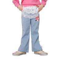 [Babydoll] Minnie Daisy Flare Denim Long Pants with Lace 1256K / Baby Size Kids Bottoms Long Pants Jeans Denim Easy Ribbon Feminine Stretch Denim Full Elastic Waist Fake Buttons Comes with Lace Skirt Lengthening Legs Flare Silhouette Slit
