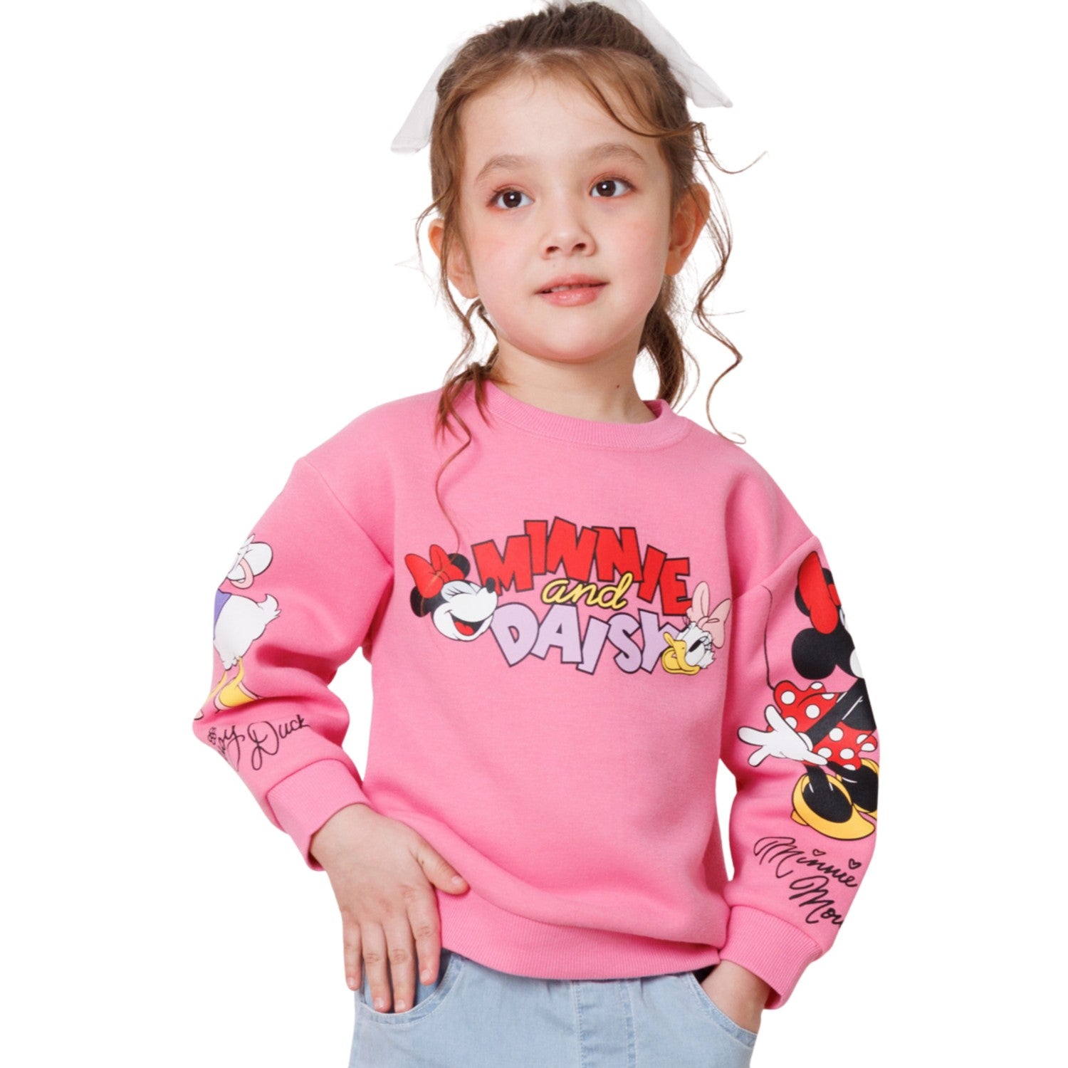 [Babydoll] Minnie Daisy Parent and Child Matching Sleeve Character Sweatshirt 1258K / Baby Size Kids Tops Long Sleeve Pullover Sweatshirt