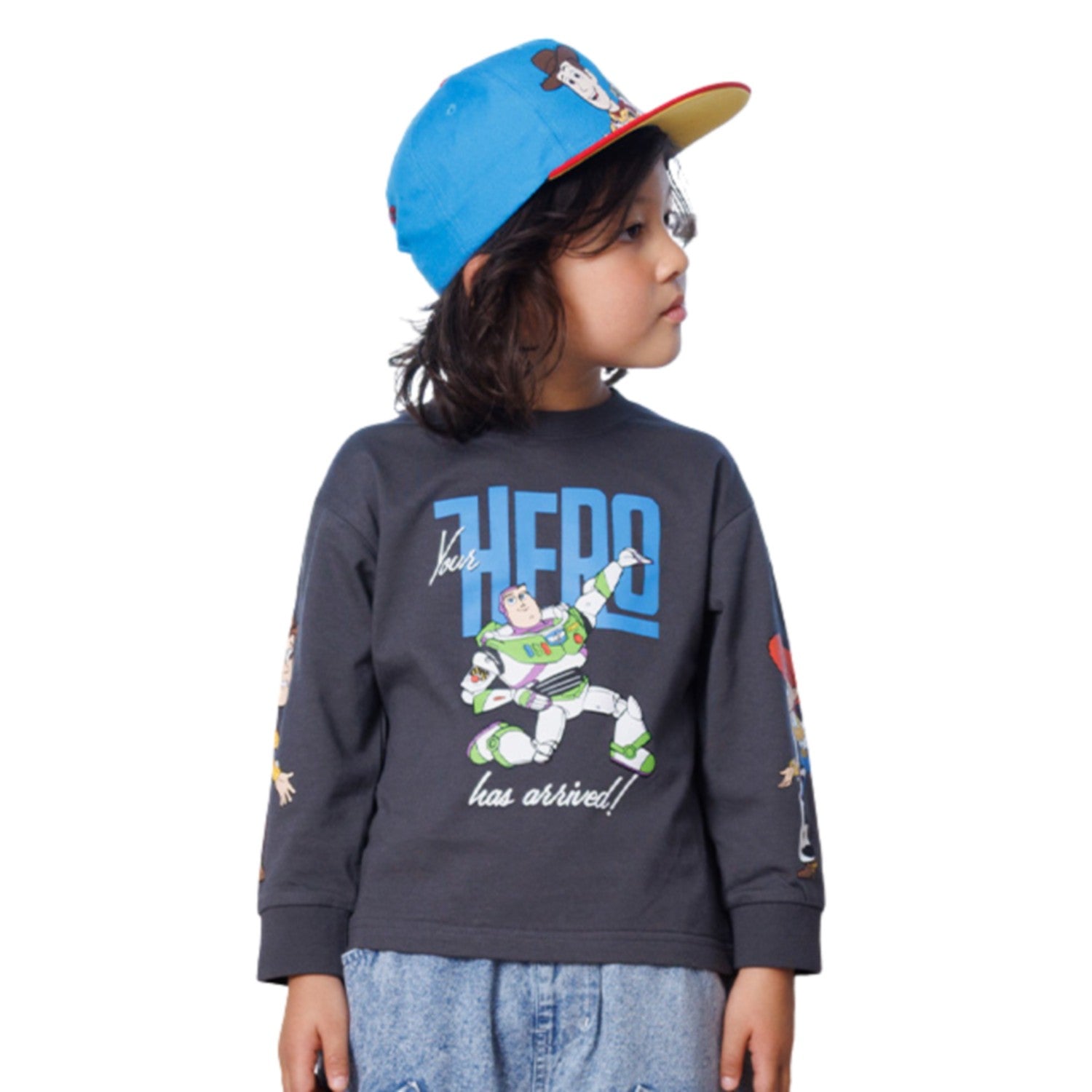 [Baby Doll] Buzz Parent and Child Matching Character Long T-shirt 1271K / Baby Size Kids Link Coordination Matching Look Parent and Child Coordination Tops Long Sleeve T-shirt Crew Neck Sweatshirt Tenjiku Material Woody Jessie