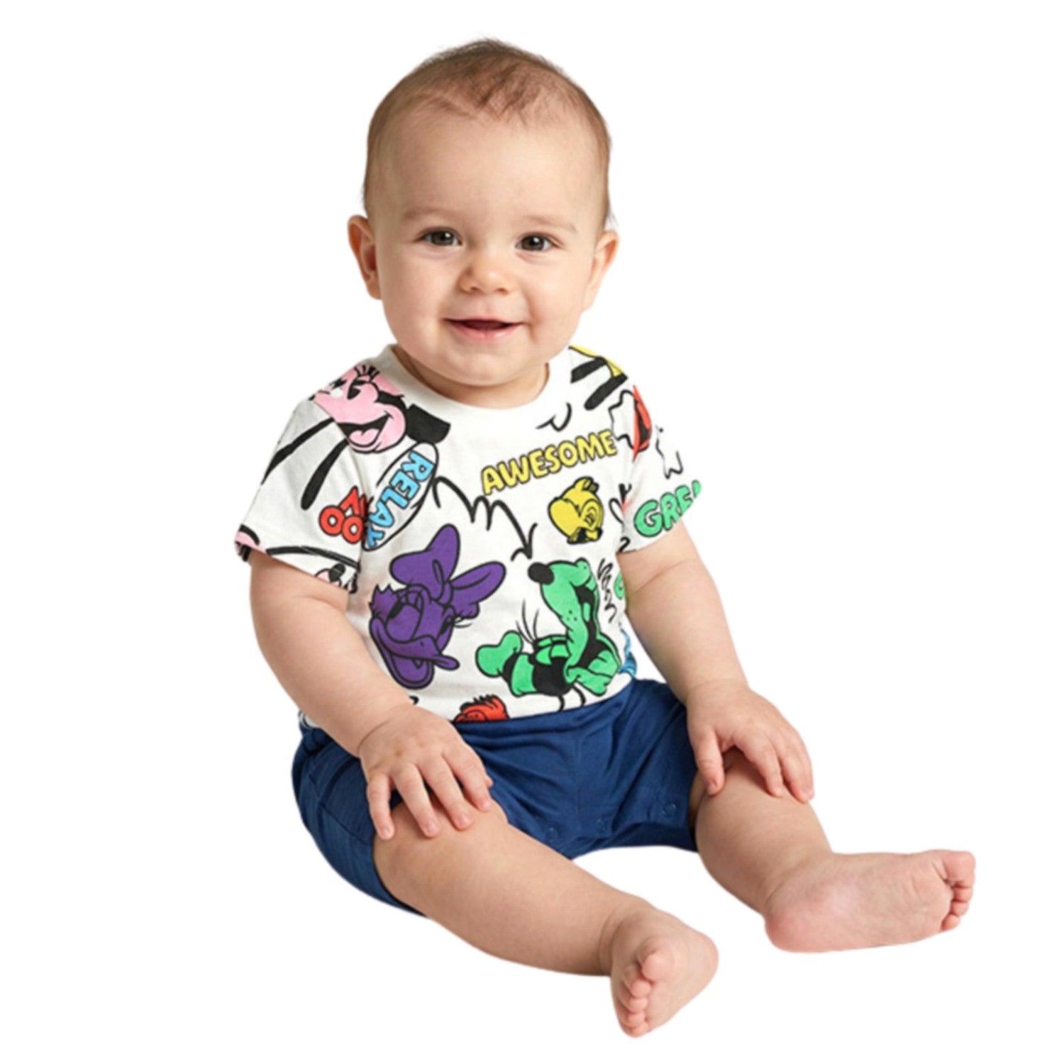 [Baby Doll] Mickey & Friends Colorful All-over Pattern Romper 1344B / Baby Si...