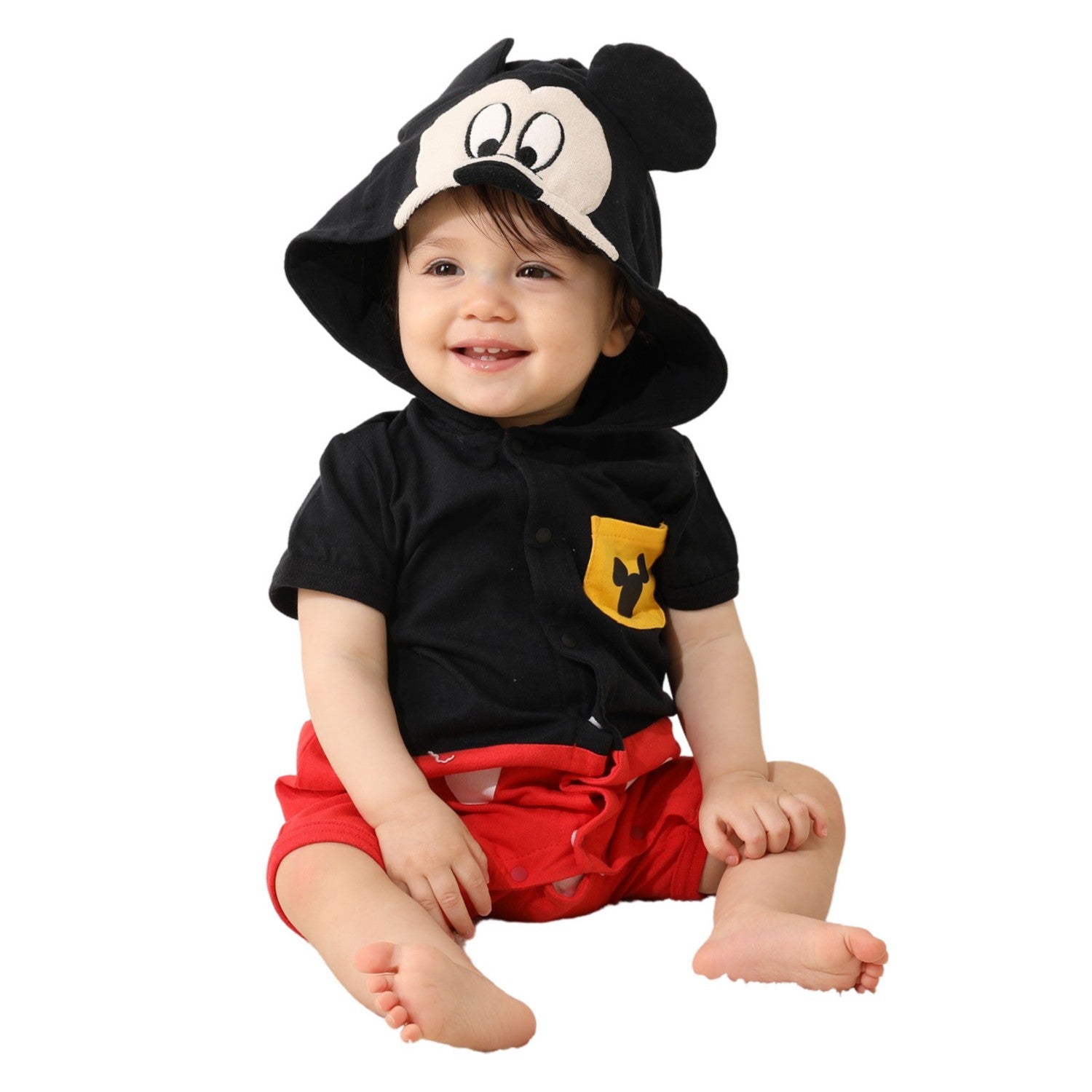 [Baby Doll] Mickey Romper 7874B / Baby Size Baby Baby Gift Present Baby Clothes Hooded 3D Motif Snap Button Center Opening Costume Cosplay