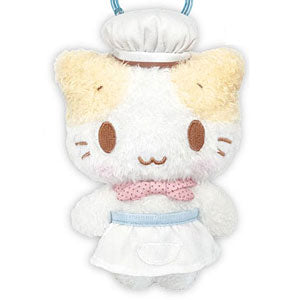 Fluffy cat like a marshmallow Mascot cock with carabiner