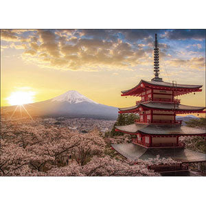 Jigsaw puzzle Mt. Fuji and cherry blossoms at dawn (Yamanashi) 500 pieces (05...