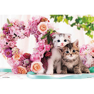 Jigsaw puzzle kitten and heart wreath 300 pieces (P33-187)
