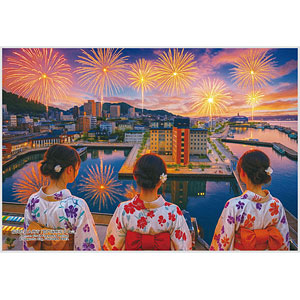 Jigsaw Puzzle Series/Japanese Cities 99 "Kanmon Straits Fireworks Festival" in Kitakyushu City, Fukuoka Prefecture (Illustration) 300 pieces (300-455)
