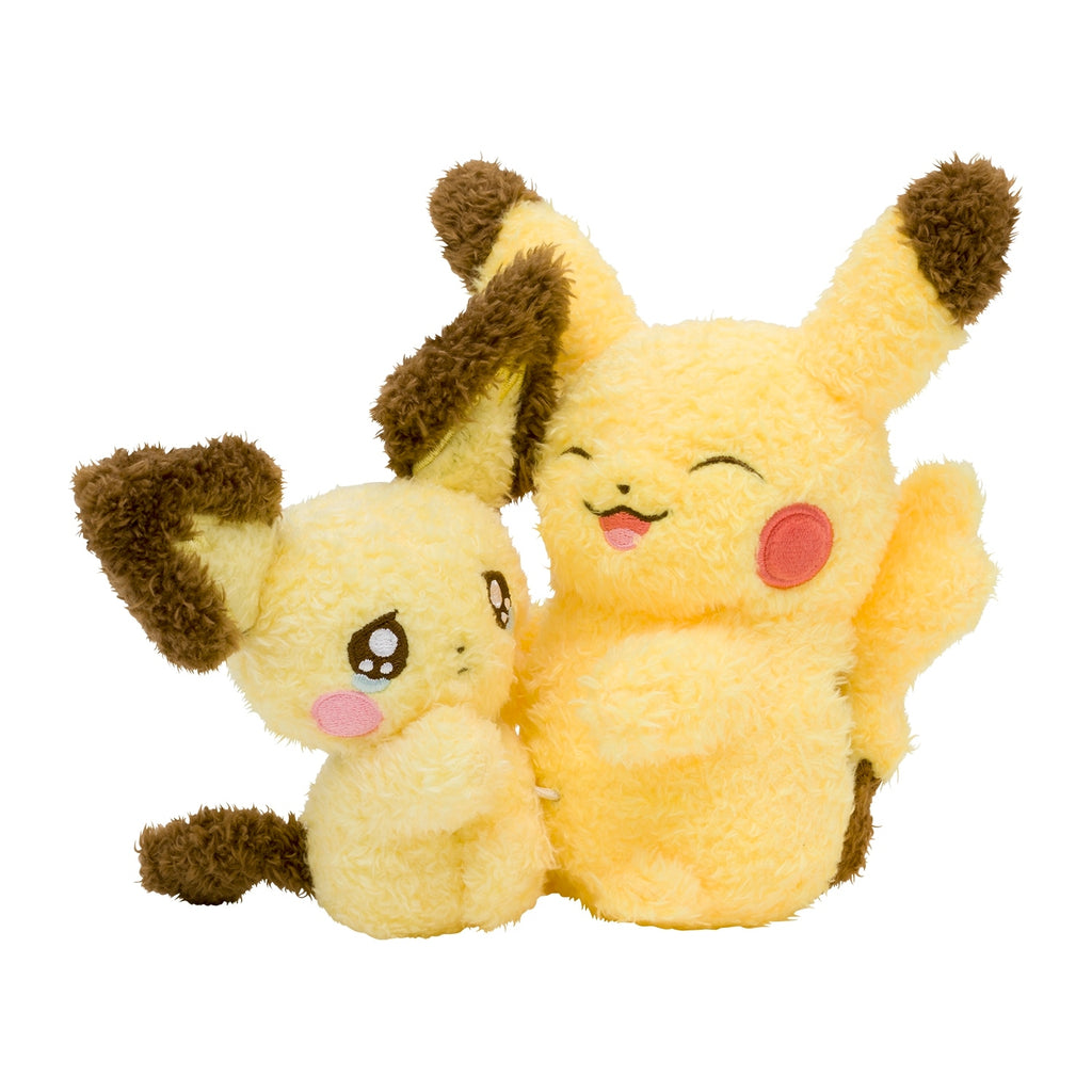 Authentic Japanese Pokemon plushies, Pichu and Pikachu hugging