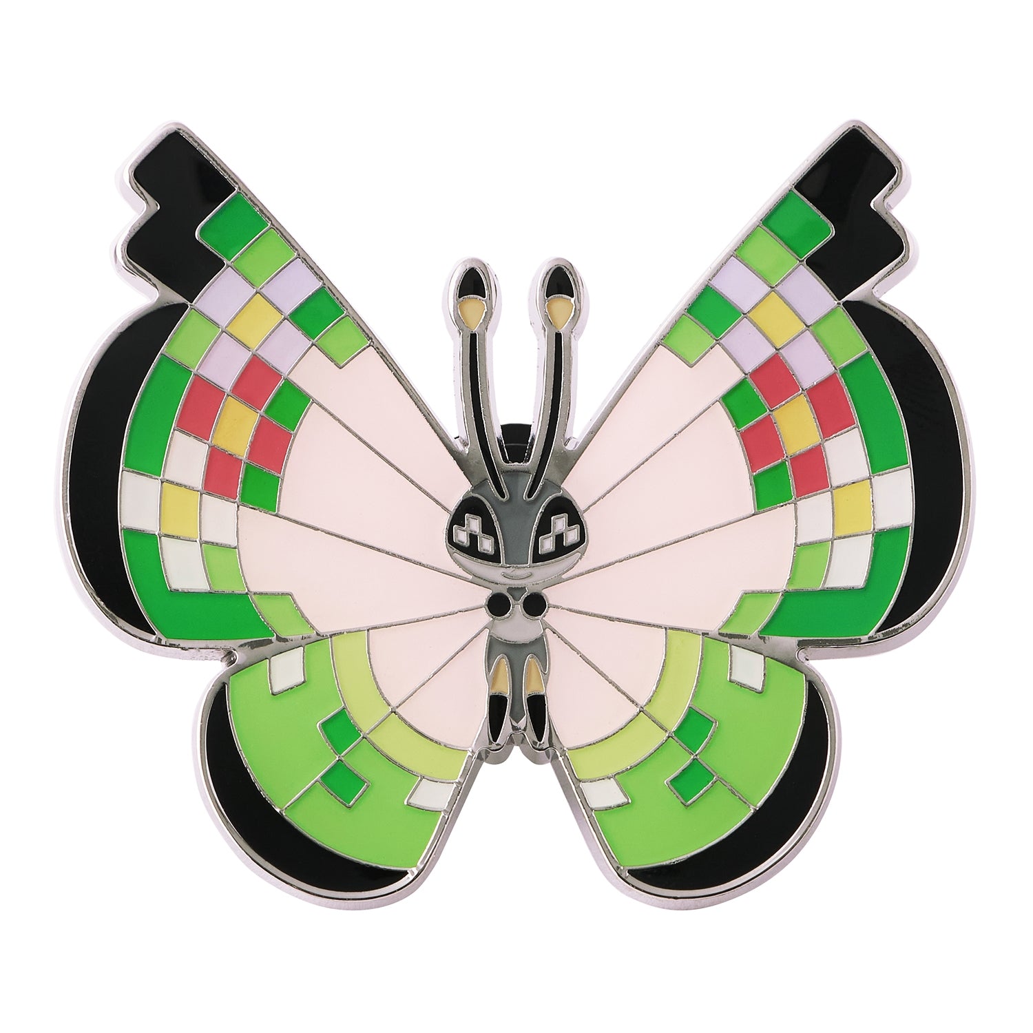 Official Pokemon Center Japan Vivillon pin with scale pokemon details