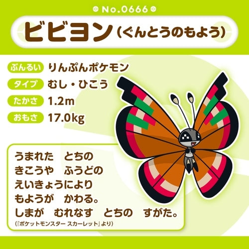 Rare Pokémon Vivillon Gunto no Moyou plush, Japanese import