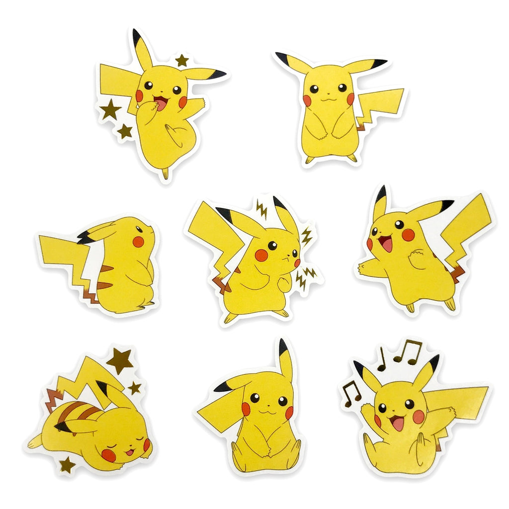 Authentic Japanese Pokemon stickers - Pikachu flake seals with vibrant colors and official Pokemon Center Japan packaging