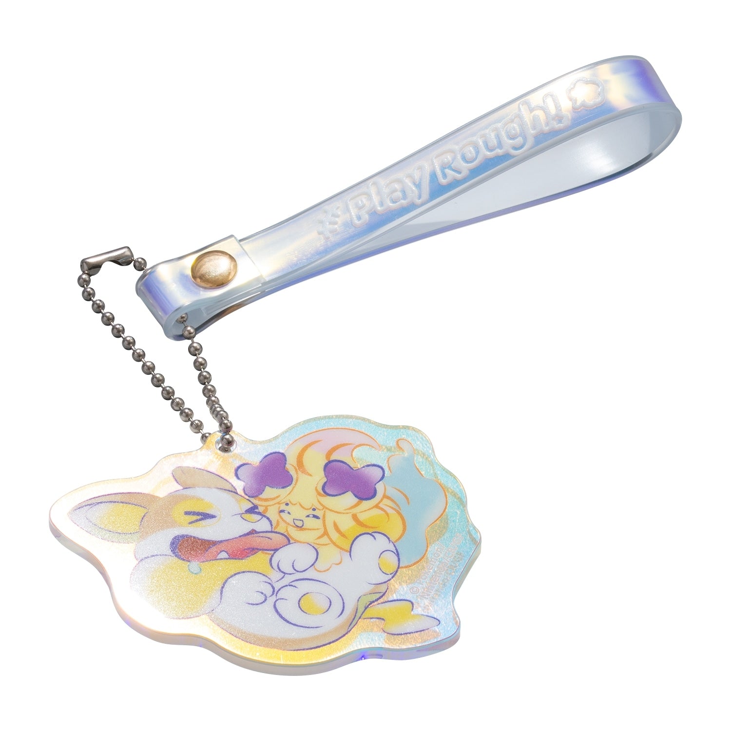 Close-up of Play Rough! Wanpachi and Mawhip Acrylic Charm, showcasing collector quality from Japan