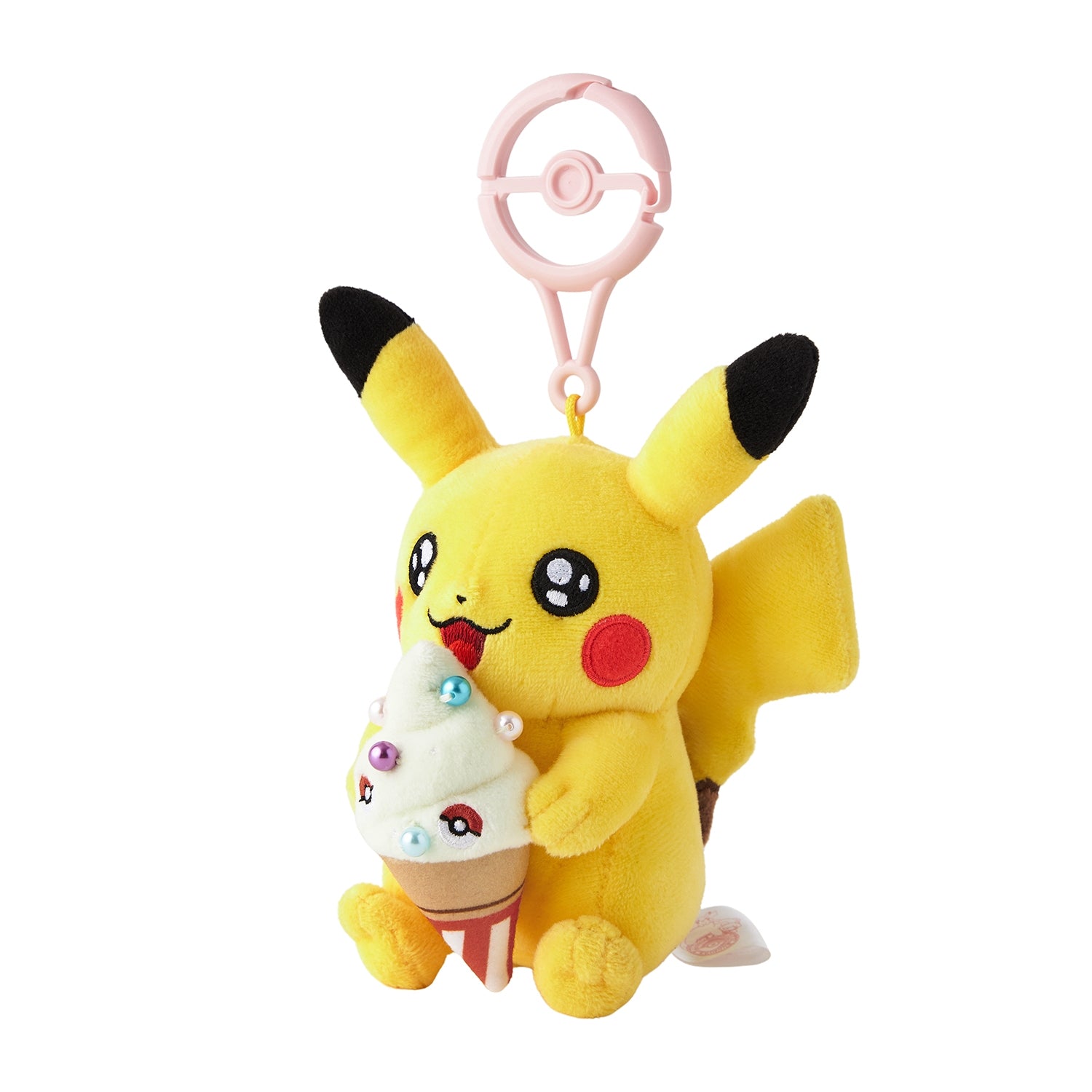 Authentic Japanese Pikachu plush toy with carabiner, soft and cuddly