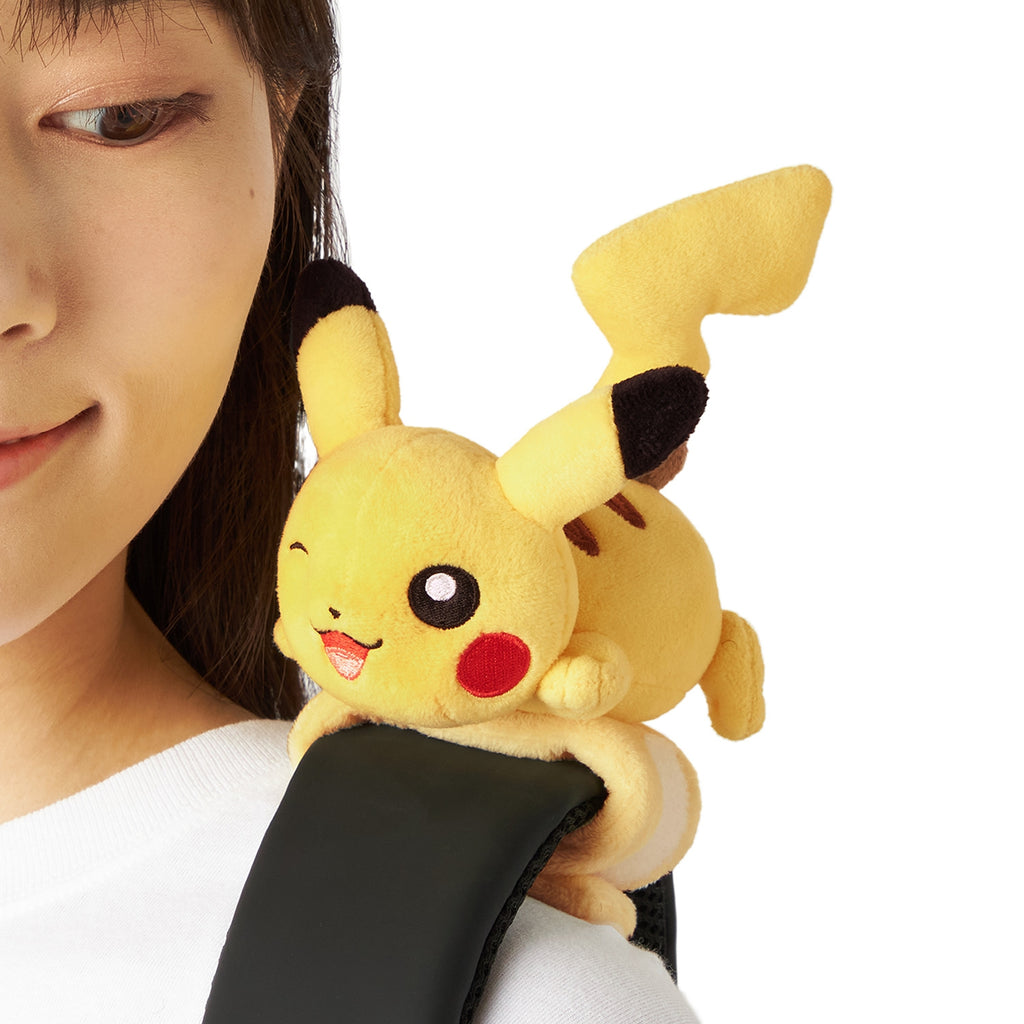 Pikachu plushie back view with soft fabric, Japanese collectible item