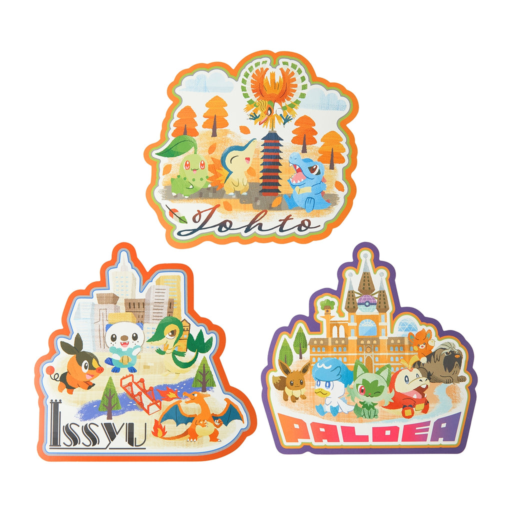 Die-cut postcard set Pokémon’s journey Johto Unova Paldea