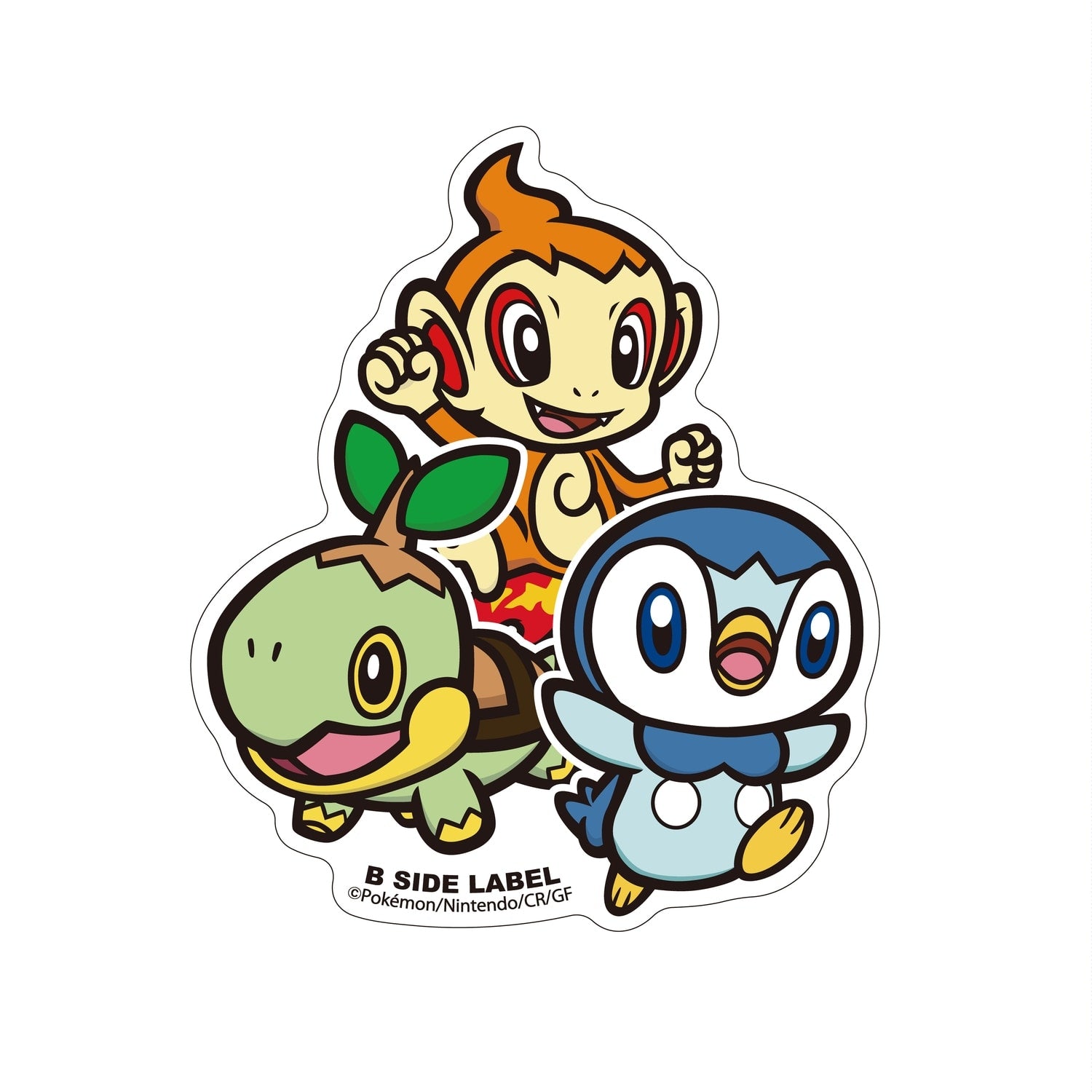 B-SIDE LABEL Pokemon Sticker Naetle & Hikozaru & Piplup from Japan, featuring Water-type Piplup