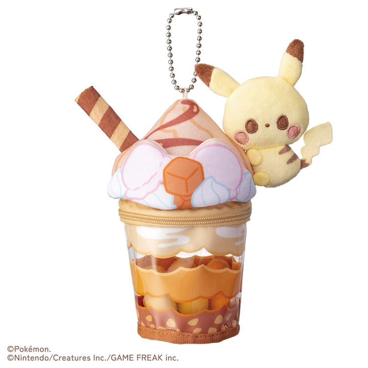 Poke Piece Pikachu Caramel Parfait Plush Charm from Japan, cute face detail
