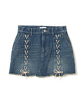atmos pink Lace-up Denim Mini Skirt