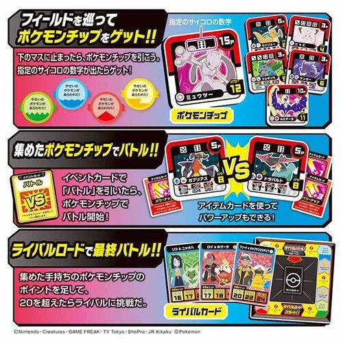 Get Battle Adventure game board featuring Pokemon characters and Japanese text