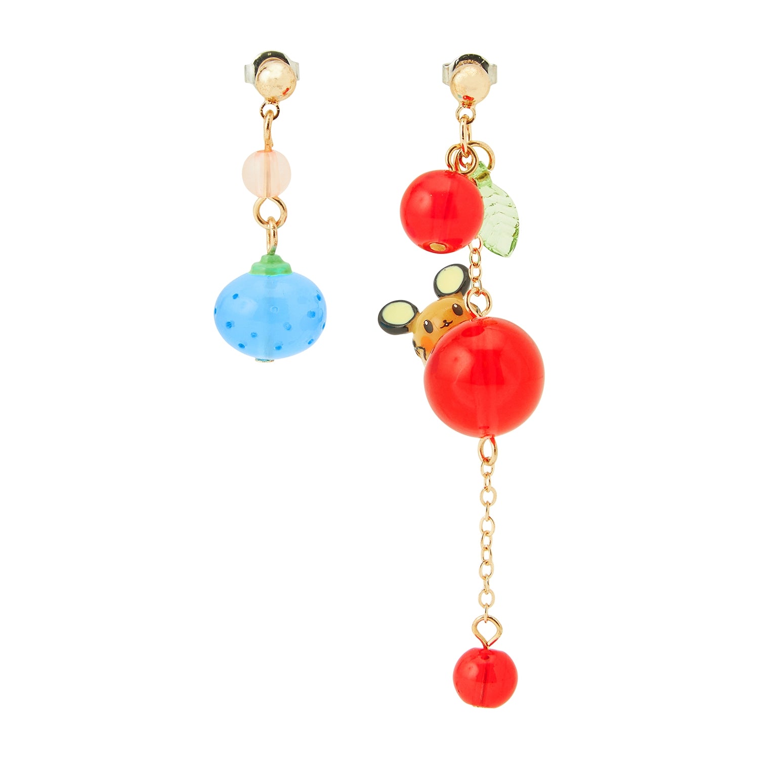 Pokémon Dedenne earrings with orange details from Japan