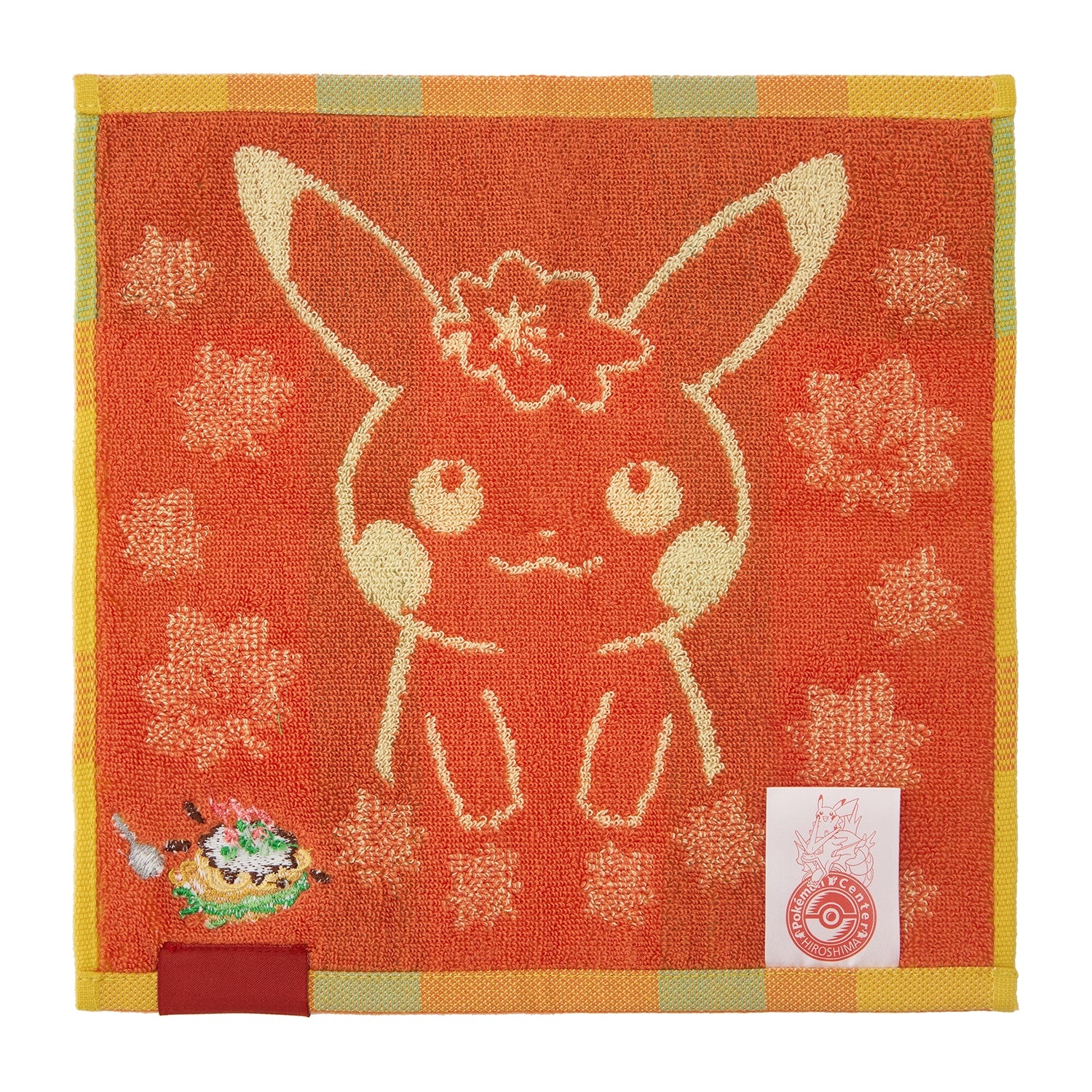 Close-up of R Pikachu and Okonomiyaki on the hand towel, made in Japan