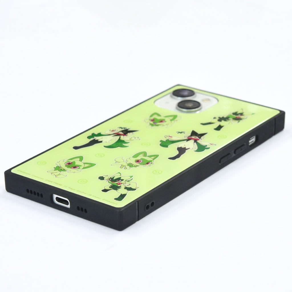 Square glass case for iPhone15/14/13 green