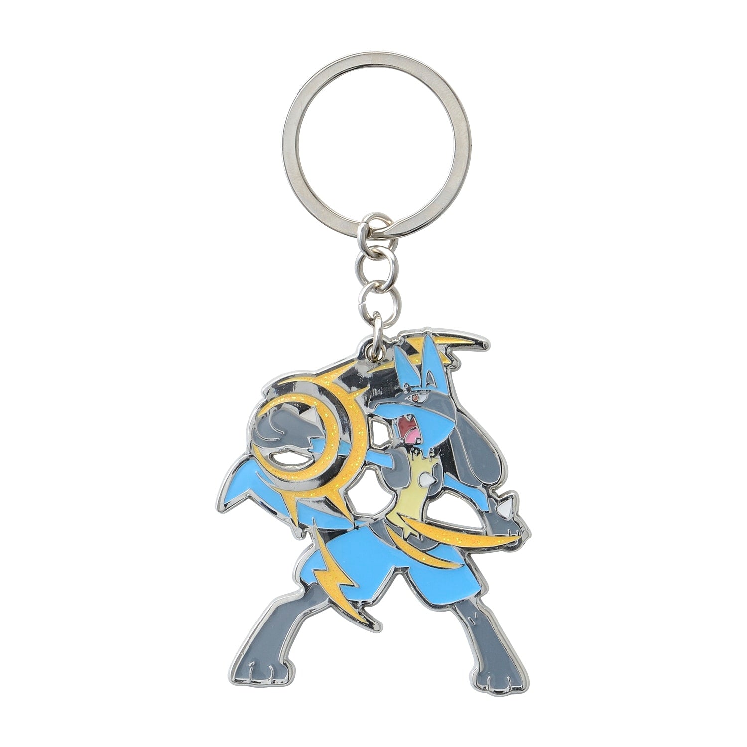 Lucario metal keychain figure from Japan, featuring Aura Pokemon design, 10.6cm length
