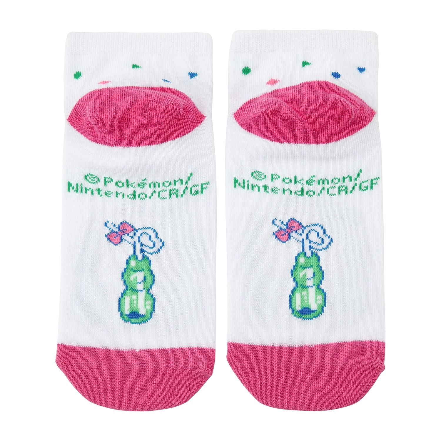 Close-up of Bulbasaur face on socks, official Pokemon Center Japan product