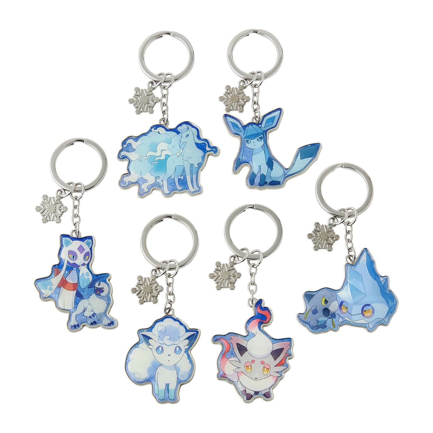 Pokemon Snowy Gathering metal keyring with detailed characters from Japan