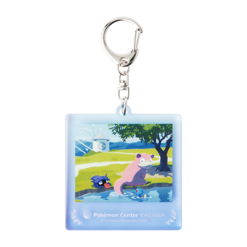 Close-up of Pokemon keychain collection box, showcasing detailed designs from Japan