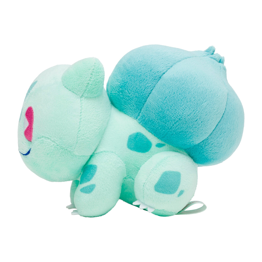 Close-up of Bulbasaur plush face, made in Japan