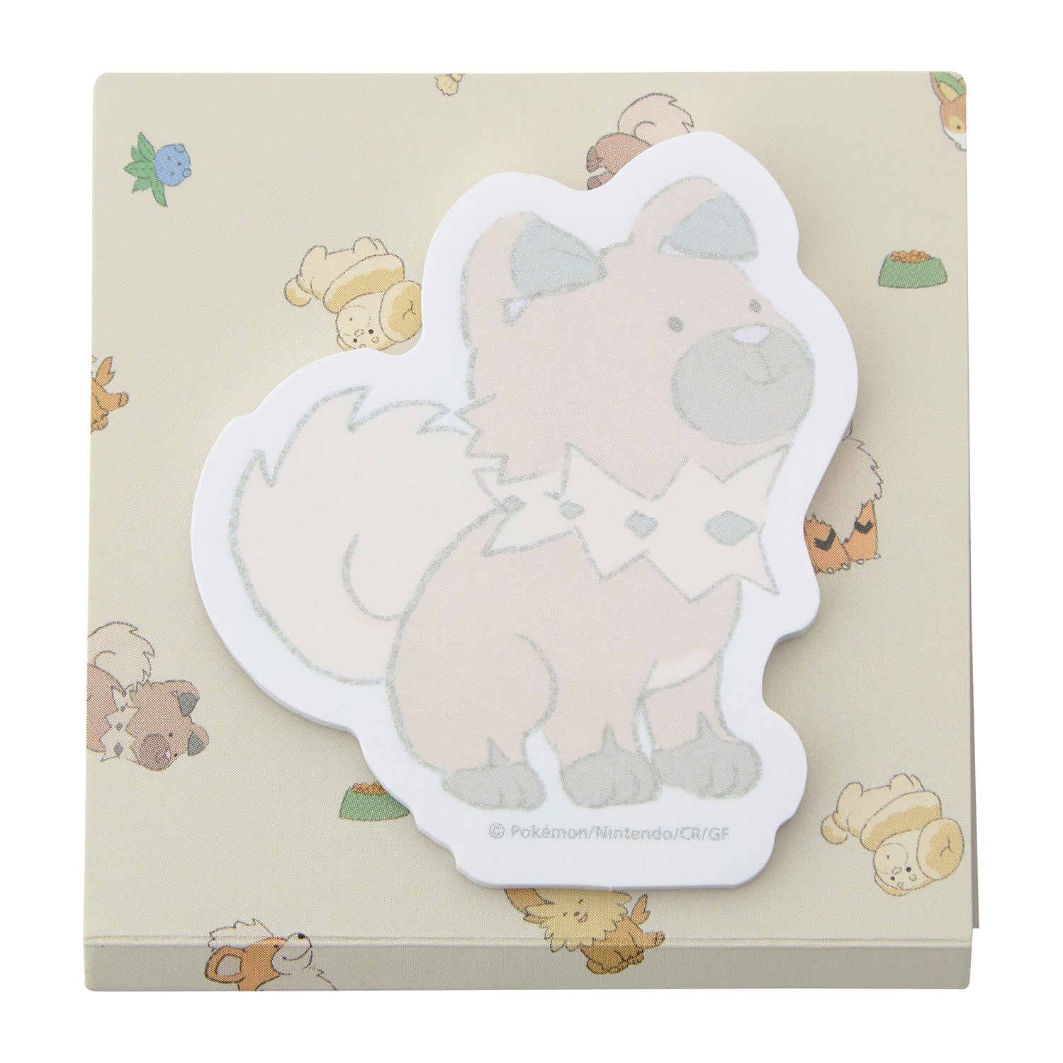 Close-up of Rockruff die-cut sticky note, official Pokemon Center Japan product