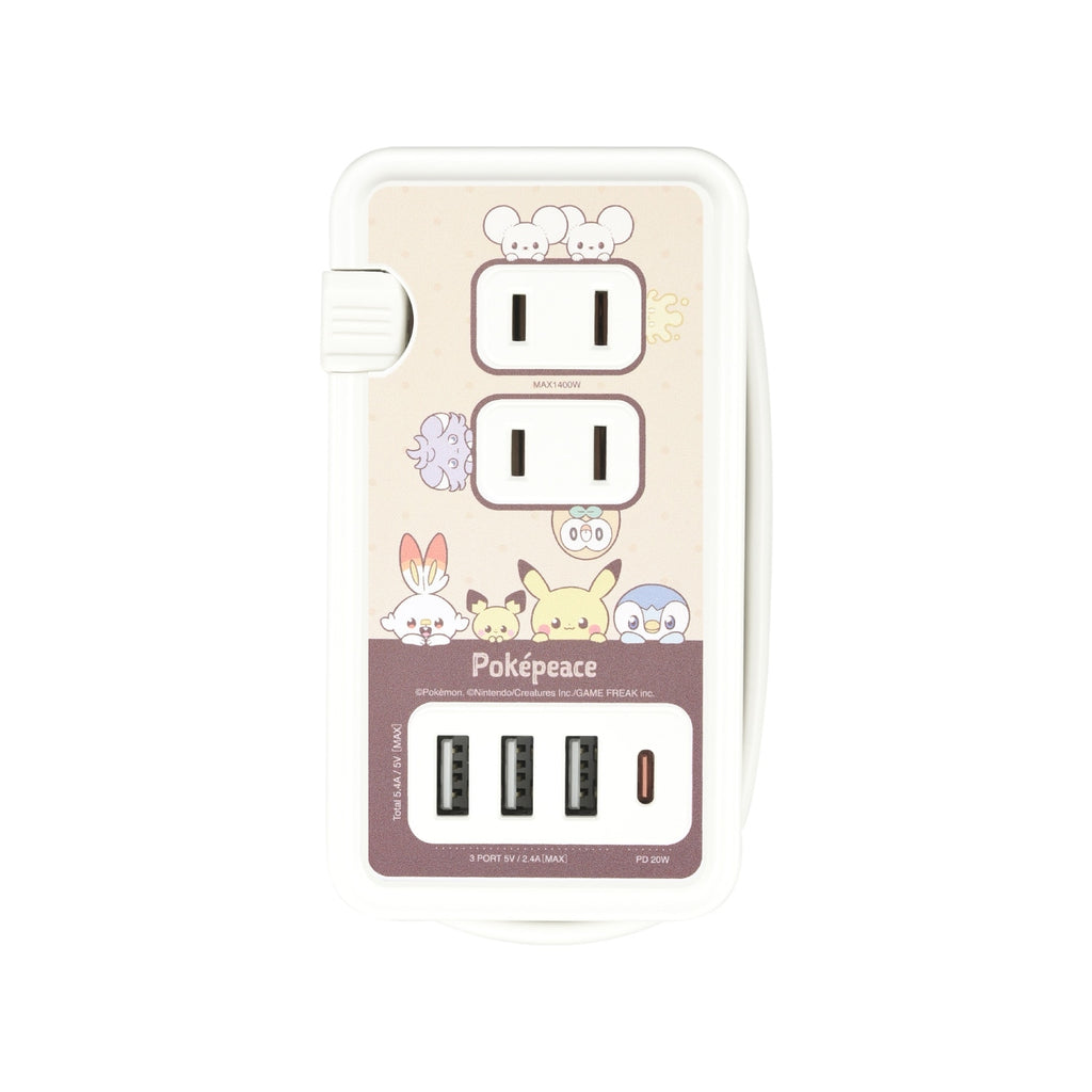 Poke Piece AC Tap with USB/USB Type-C Brown