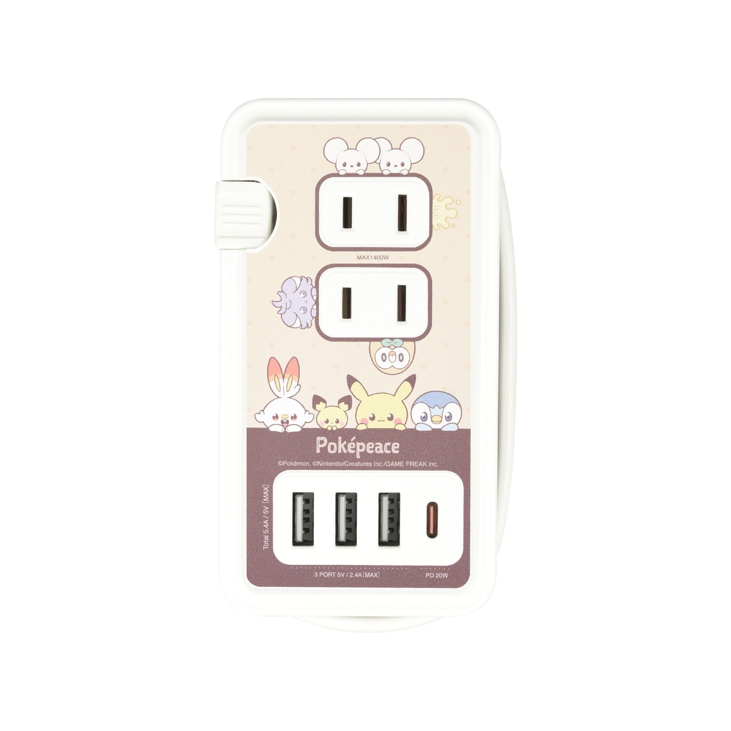 Poke Piece AC Tap with USB/USB Type-C Brown
