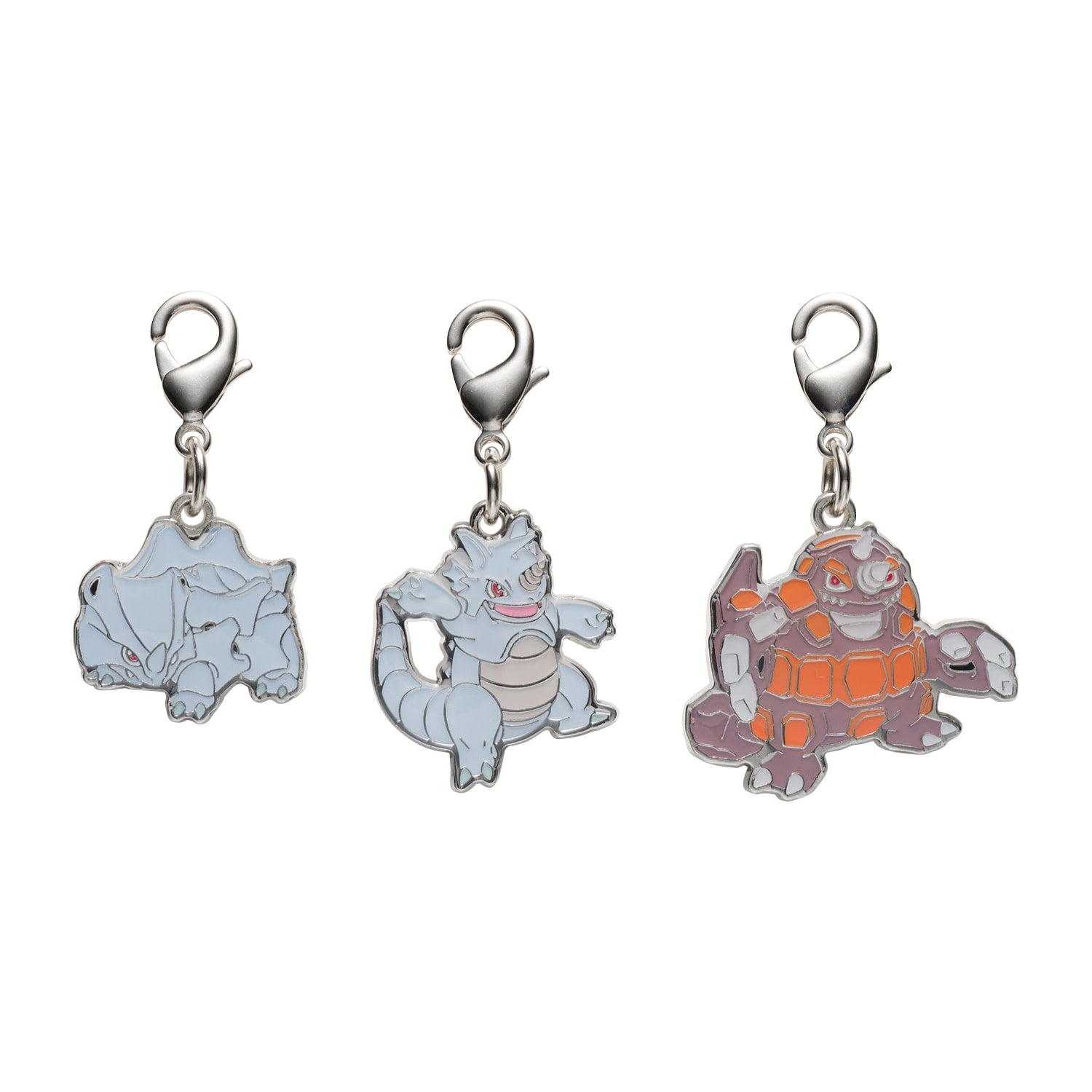 Pokemon National Encyclopedia metal charm set from Japan, featuring Pokédex entries #111, #112, #464