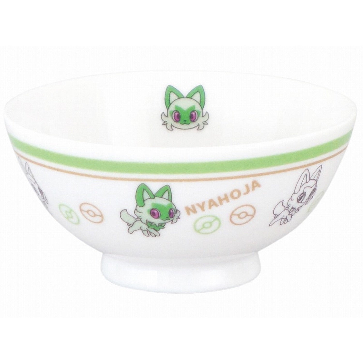 Simple tea bowl featuring Sprigatito, a Grass-type Pokemon from Japan, with a natural design