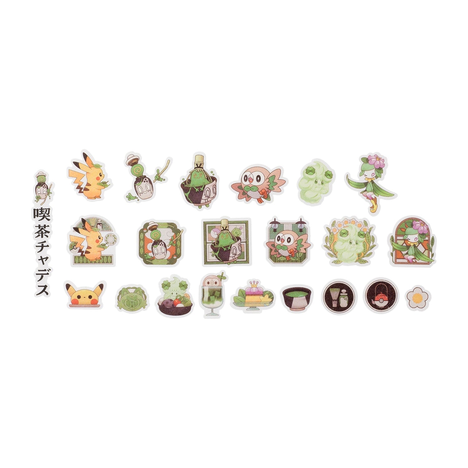 Authentic Japanese Pokemon Stickers, Poltchageist design with matcha theme from Japan