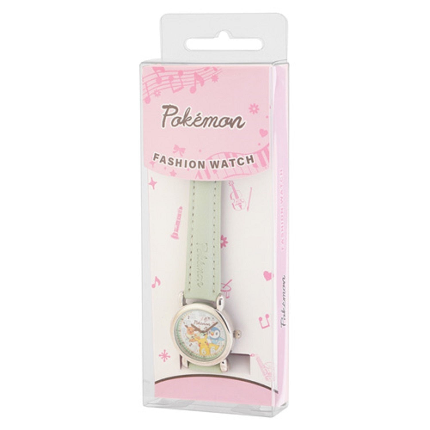 Close-up of Pokemon Junior Watch Light Green, showcasing its collector-grade quality and Japanese design