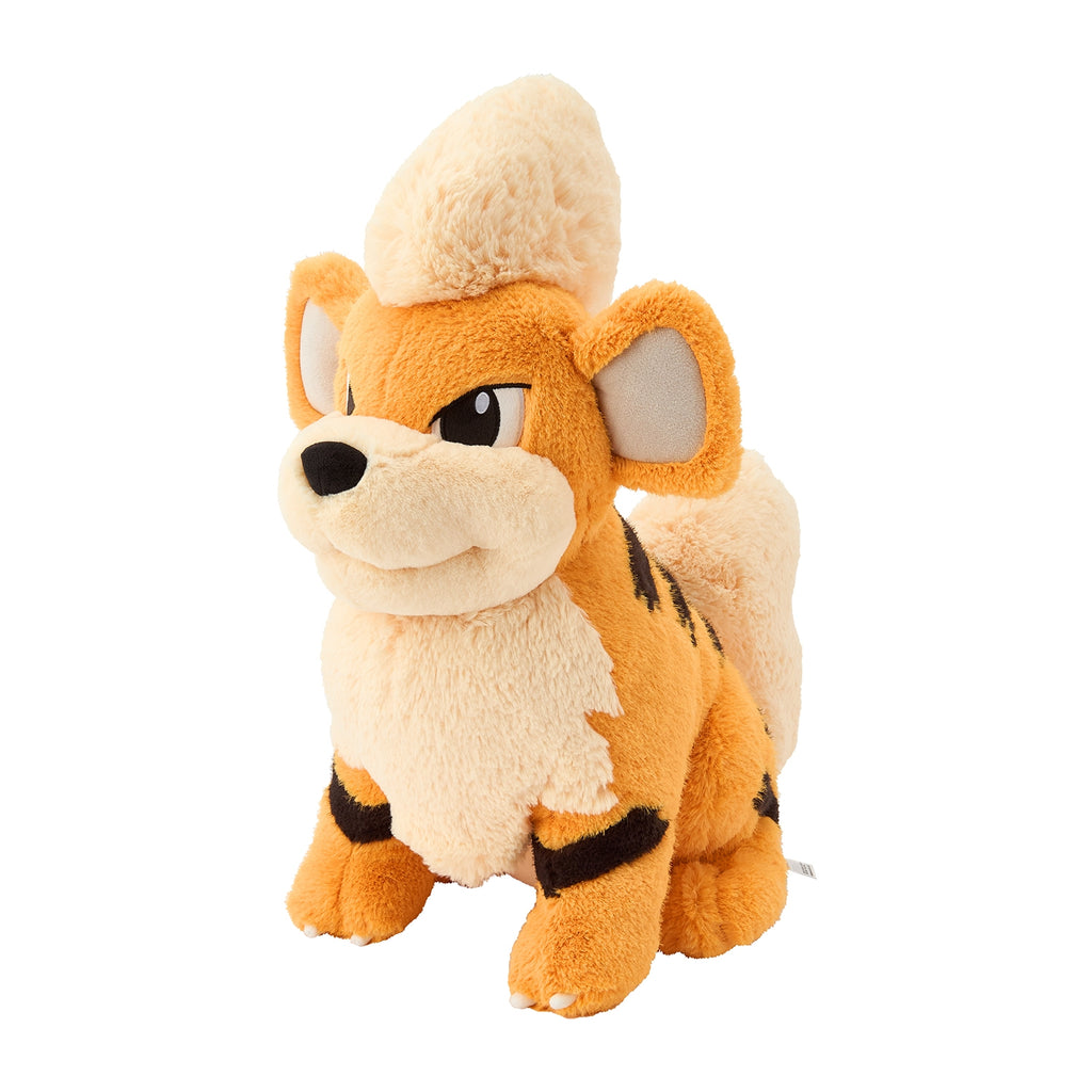 Pokemon Gardy plushie sitting pose with vibrant colors from Japan
