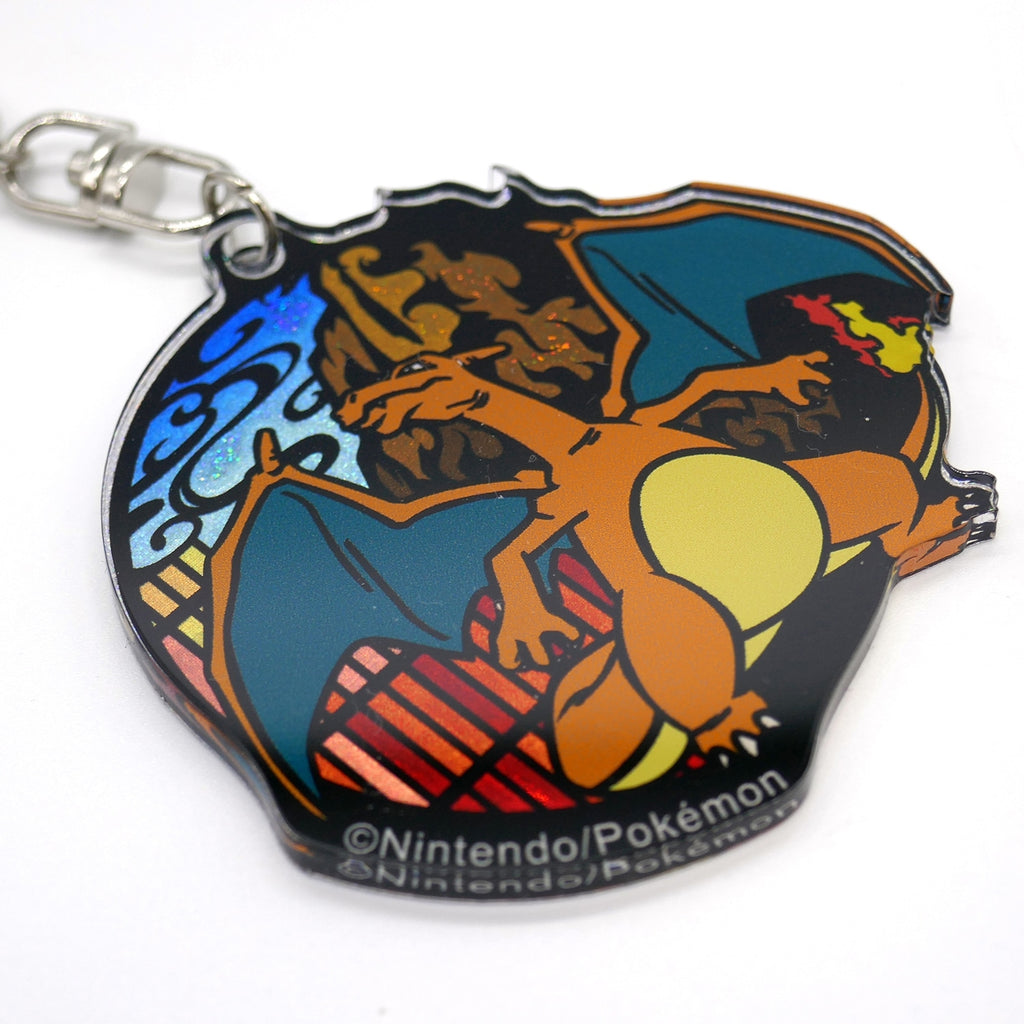 Close-up of Charizard keychain with flame details, sourced from Japan